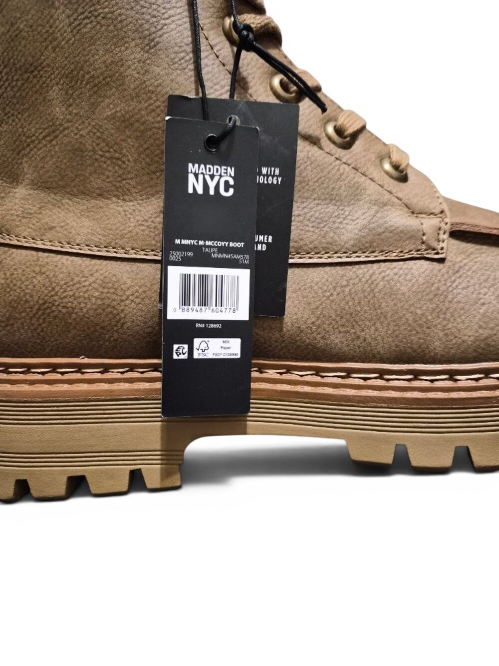 Madden NYC Men's Faux Leather McCoyy Boots Sz 12-13 Lace Up Comfort Insole Taupe - Picture 3 of 8